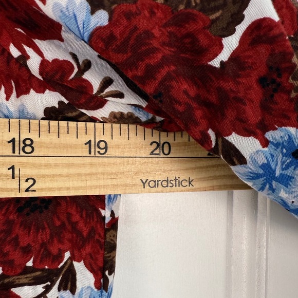 ZARA Basic Floral Button Down Blouse Women's Medium Red Blue Long Sleeve Top - Picture 7 of 9